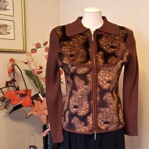 NWT Woman's Brown Multi Color Zip-Up Cardigan Knitwear Lightweight Sweater 6 S